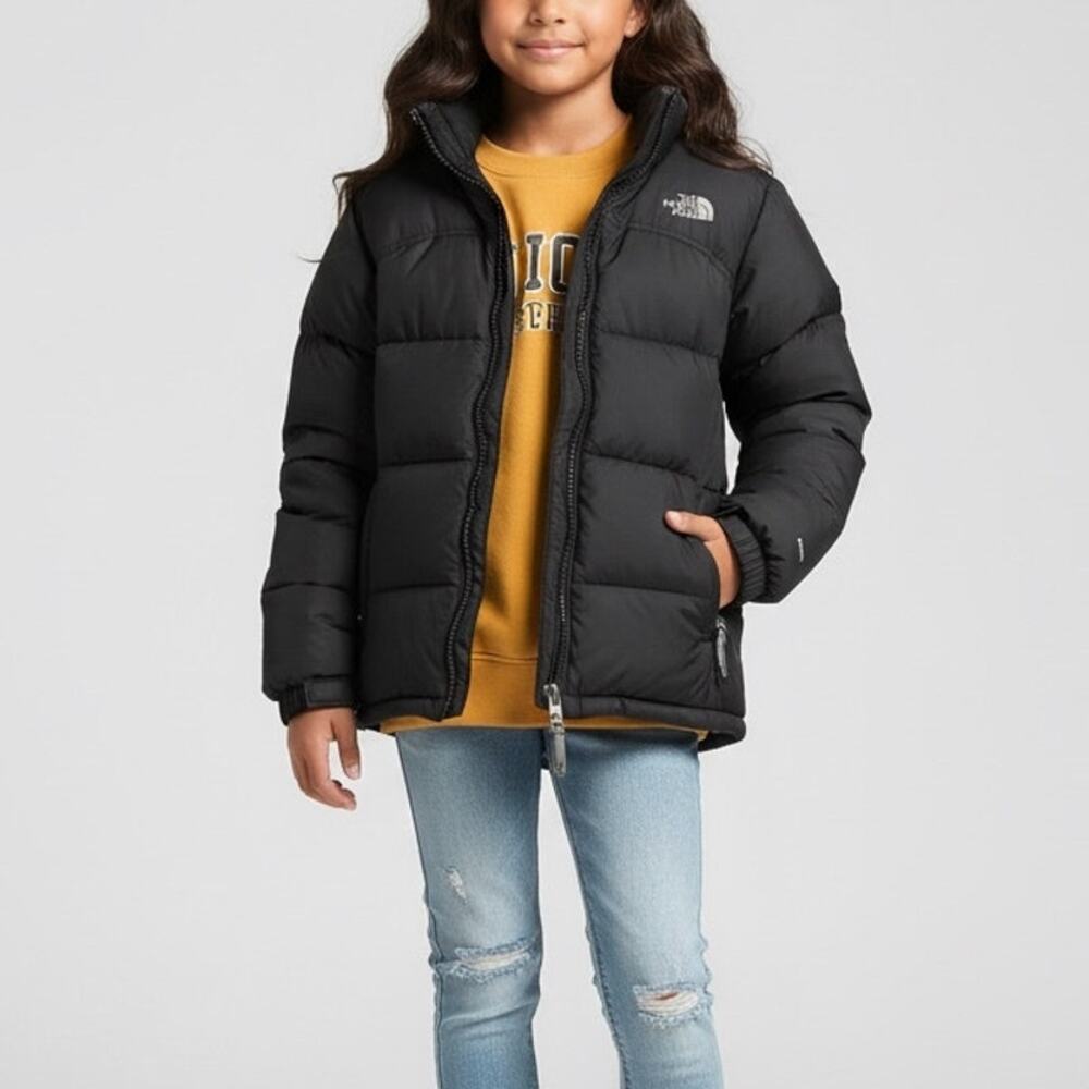 The North Face Retro Nuptse Jacket Big Girl's Sz L Black Goose Down 600 Fill